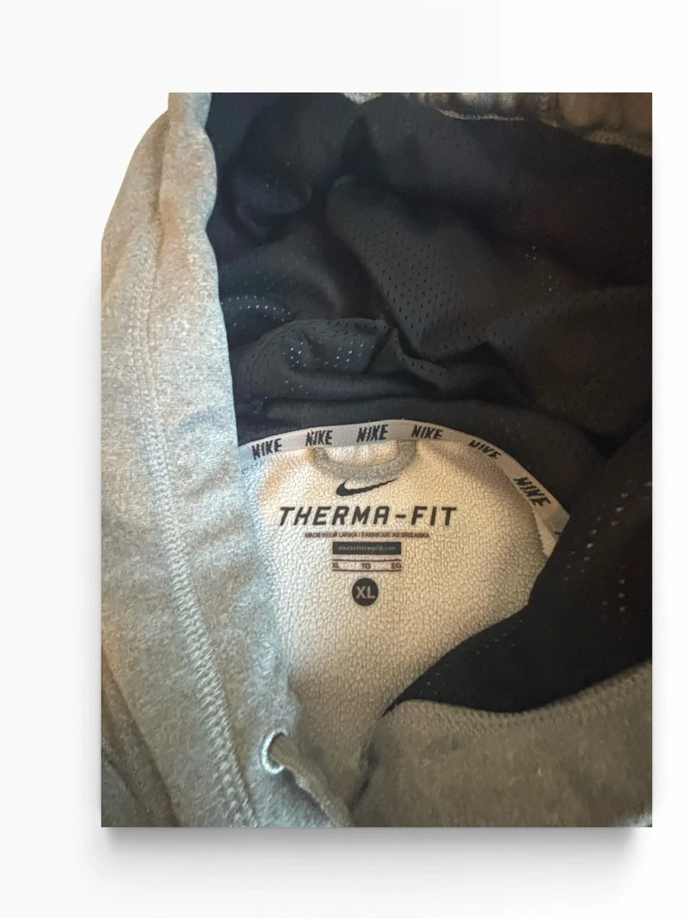 Nike Men's Light Gray Hoodie with Black Swoosh and Panels